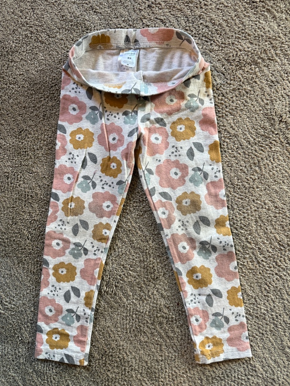 Girls Floral Stretch Leggings - Pink & Mustard